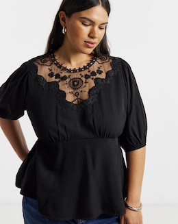Black Lace Peplum Tea Blouse - Image