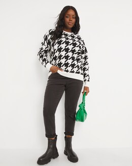 Mono Houndstooth Crew Neck Jumper