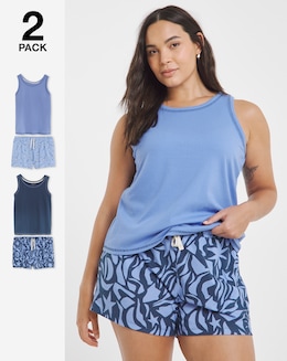 Simply Be (2 Pack) Vest Ribbed Pyjama Shortie Sets