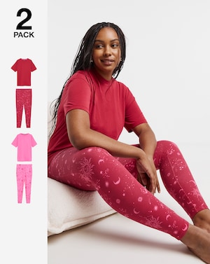Celestial Burgundy 2 Pack Legging PJ Set - Image 1