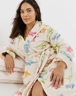 Chelsea Peers Dinosaur Print Fleece Hooded Dressing Gown