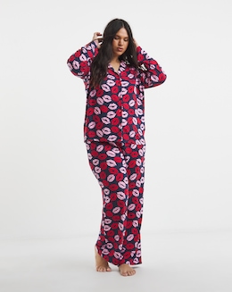 Snit Lip Print Revere Pyjama Set - Image