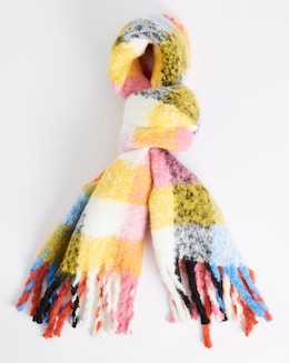 Oversized Bright Multi Check Woven Scarf