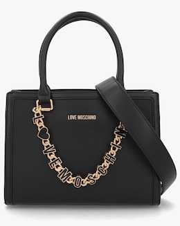 Love Moschino Chain Logo Black Leather Tote Bag
