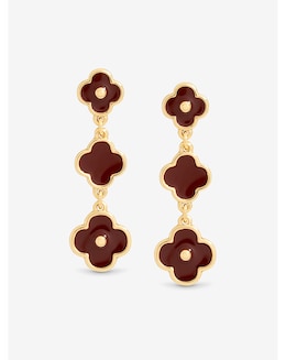 Mood Gold &amp; Burgundy Clover Triple Drop Earrings