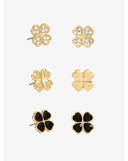 Mood Gold &amp; Jet Crystal Clover Stud Earrings - Pack of 3