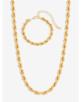 Mood Gold Twisted Rope Necklace &amp; Bracelet Set