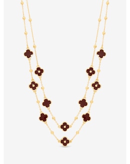 Mood Gold Polished &amp; Burgundy Clover Double Row Necklace