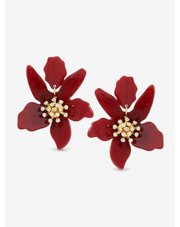 Mood Burgundy Resin Flower Statement Drop Earrings