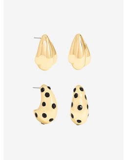 Mood Polished Gold &amp; Jet Crystal Dome Earrings - Pack of 2