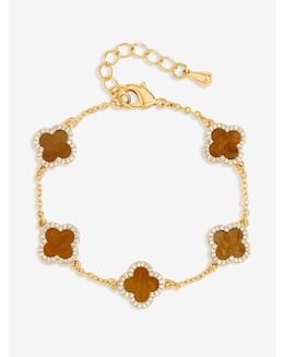 Jon Richard Gold Plated Tigers Eye Clover Bracelet