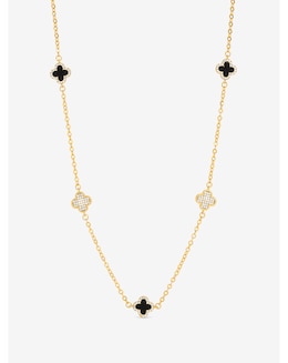 Jon Richard Gold Plated Pave and Jet Clover Necklace