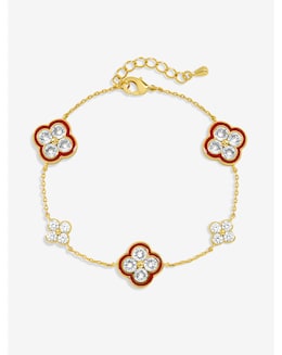 Jon Richard 14K Gold Plated Pave and Red Clover Bracelet