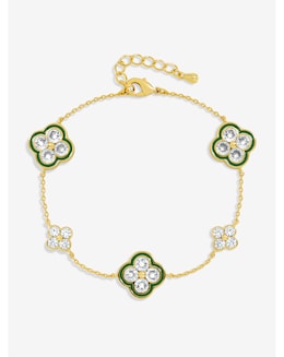 Jon Richard 14K Gold Plated Pave and Emerald Clover Bracelet