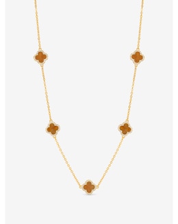 Jon Richard Gold Plated Tigers Eye Station Clover Necklace