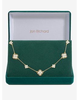 Jon Richard 14K Gold Plated Jet and Crystal Clover Necklace - Gift Box