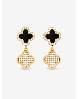 Jon Richard Gold Plated Pave and Jet Enamel Clover Earrings
