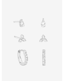 Simply Silver Sterling Silver 925 CZ Stud &amp; Hoop Earrings - Pack of 3