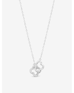 Simply Silver Sterling Silver 925 Pave Clover Interlink Necklace - Gift Pouch