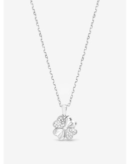 Simply Silver Sterling Silver 925 Polished and Pave Clover Pendant - Gift Pouch