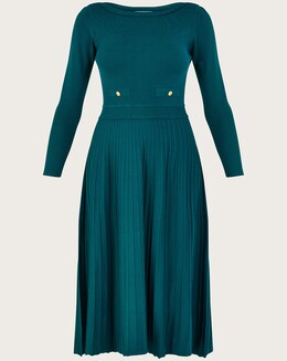 Monsoon Pleat Trim Slash Neck Midi Dress