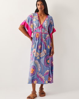 Monsoon Monika Short Sleeve Floral Print Midi Dress