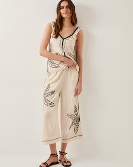 Monsoon Hope Leaf Embroidered Culottes