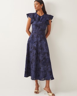 Monsoon Josie Flutter Sleeve Floral Jacquard Midi Dress