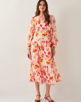 Monsoon Vanna Frill Floral Print Midi Dress