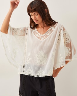 Monsoon Lena Sheer Embroidered Angel Sleeve Top