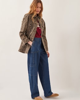 Monsoon Annie Leopard Print Denim Jacket