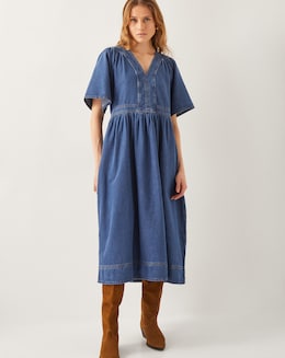 Monsoon Lydia Short Sleeve Denim Midi Dress