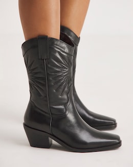 Maeve Leather Embroidered Western Cowboy Boots Wide Fit Standard Calf