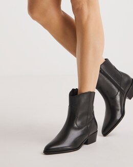 Aida Leather Western Cowboy Ankle Boots Wide Fit