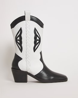 Dolly Leather Wing Detail Western Cowboy Boots Ex Wide Fit Standard Calf