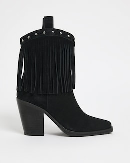Parton Suede Fringe Western Cowboy Ankle Boots Wide Fit
