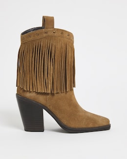 Parton Suede Fringe Western Cowboy Ankle Boots Wide Fit
