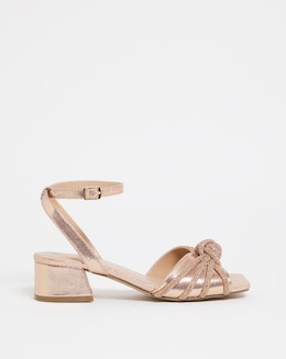 Elsie Metallic Diamante Low Block Heeled Sandals Wide Fit