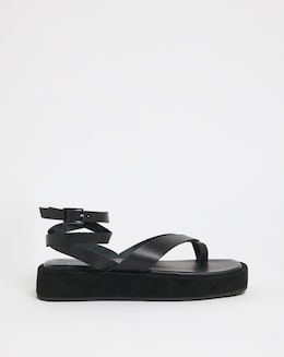 Faye Toe Post Ankle Tie Flatform Sandals Wide Fit