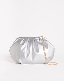 Silver Ruched Clutch Bag With Chain Strap