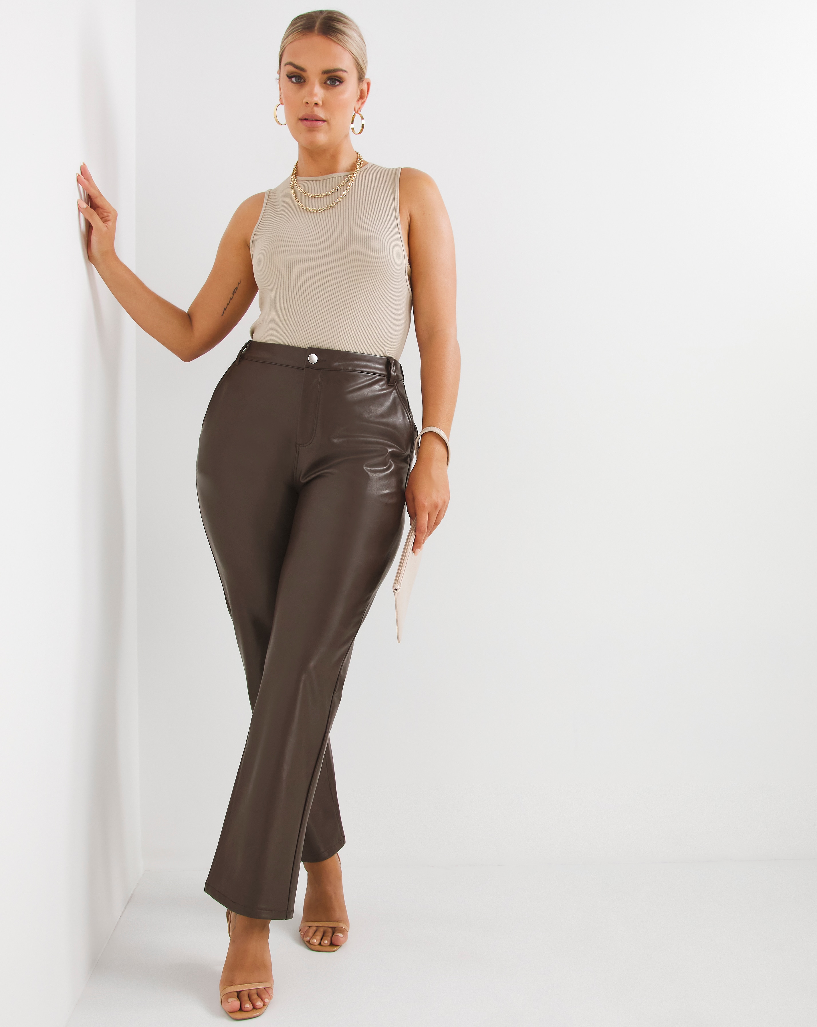 Simply be deals leather look trousers