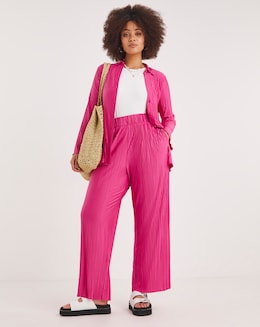 Pink Plisse Wide Leg Trouser