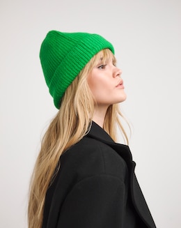 Green Ribbed Knitted Beanie