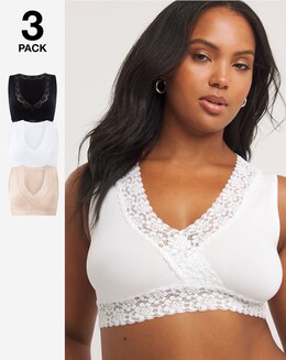 3 Pack Black/White/Blush Lace Trim Comfort Tops A-D
