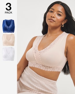 3 Pack Navy/Blush/White Lace Trim Comfort Tops A-D