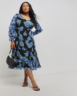 Simply Beautiful Mixed Print Tiered Midi Dress