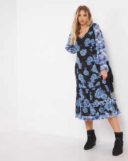Simply Beautiful Mixed Print Tiered Midi Dress