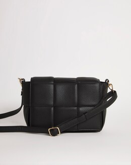 Black Woven Quilted Across Body Bag