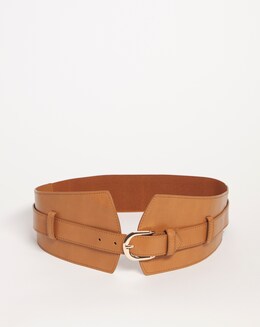 Tan Buckle Front Wide Waist Belt