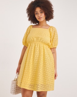 Yellow Broderie Skater Dress